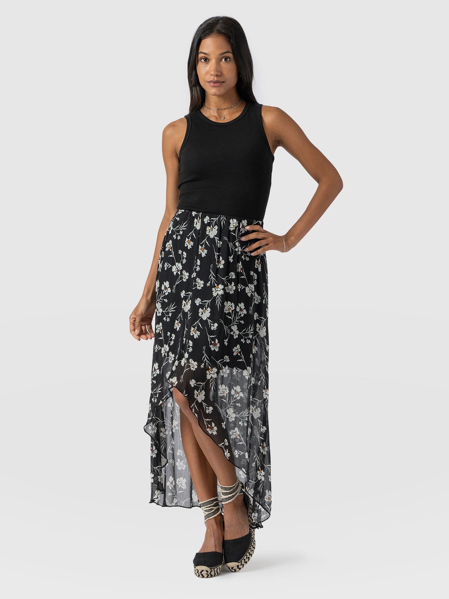 Lexi High Low Skirt - Black Spring Floral - Women's Skirts | Saint + Sofia® USA